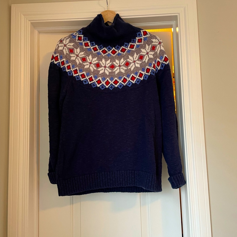 LL Bean Cotton Fairisle mock neck sweater